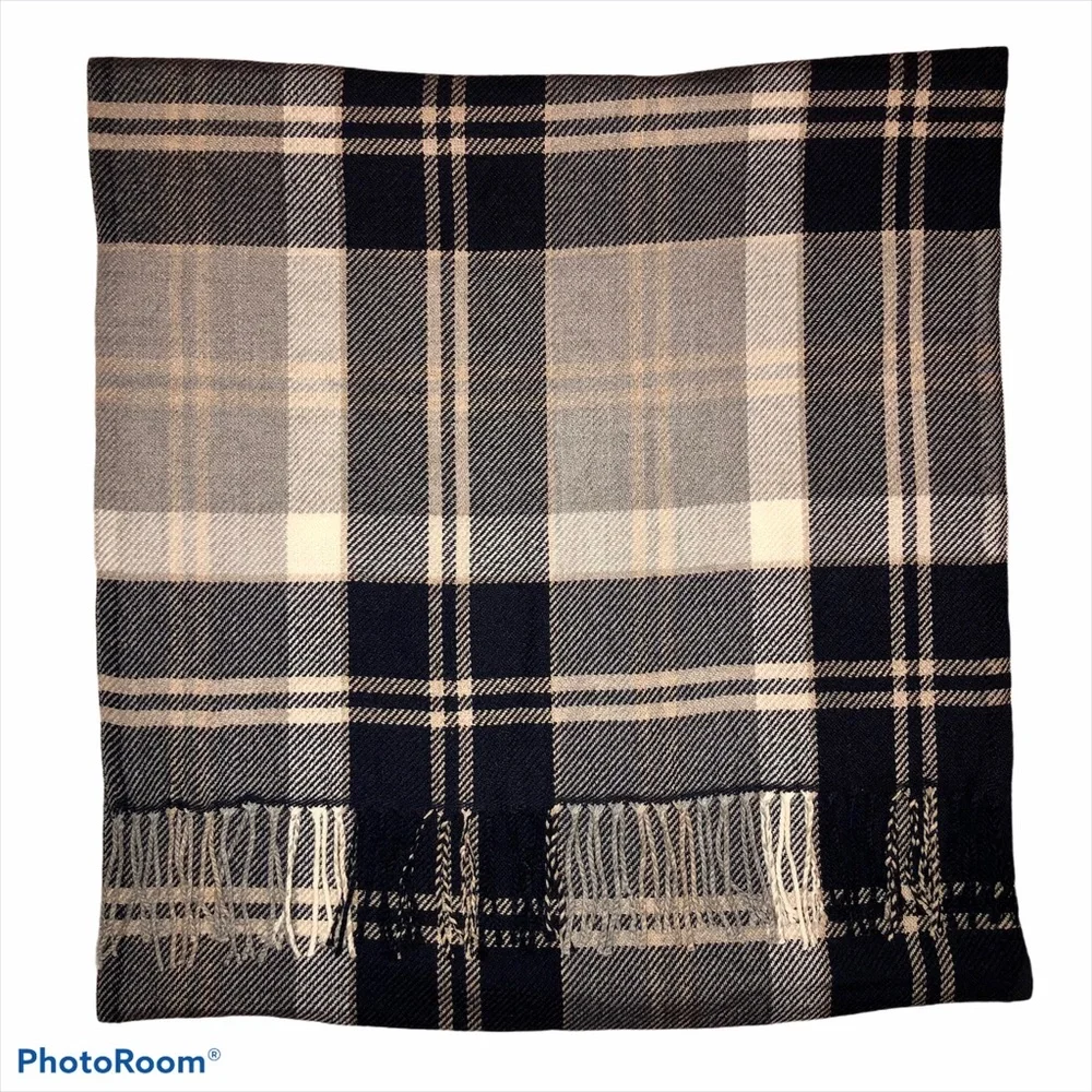 Navy, grey, beige Scarf with Fringe